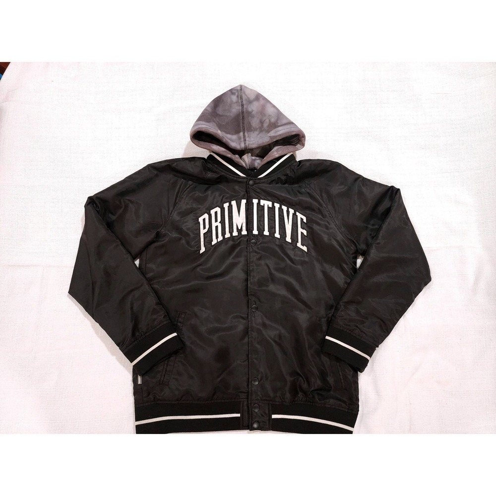 Primitive Skateboarding Mens Large Black Varsity Bomber Jacket Tie Dye Hooded